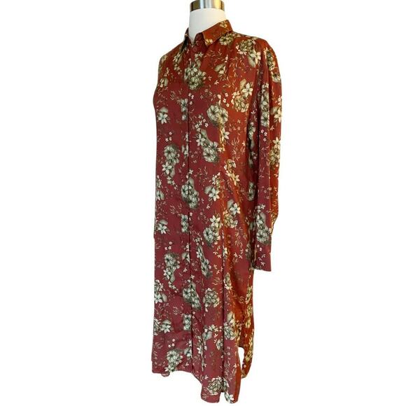 MOUSSY Shirt Dress Button Down Floral Burnt Orange Brown Long Sleeve Midi M EUC - Picture 10 of 11